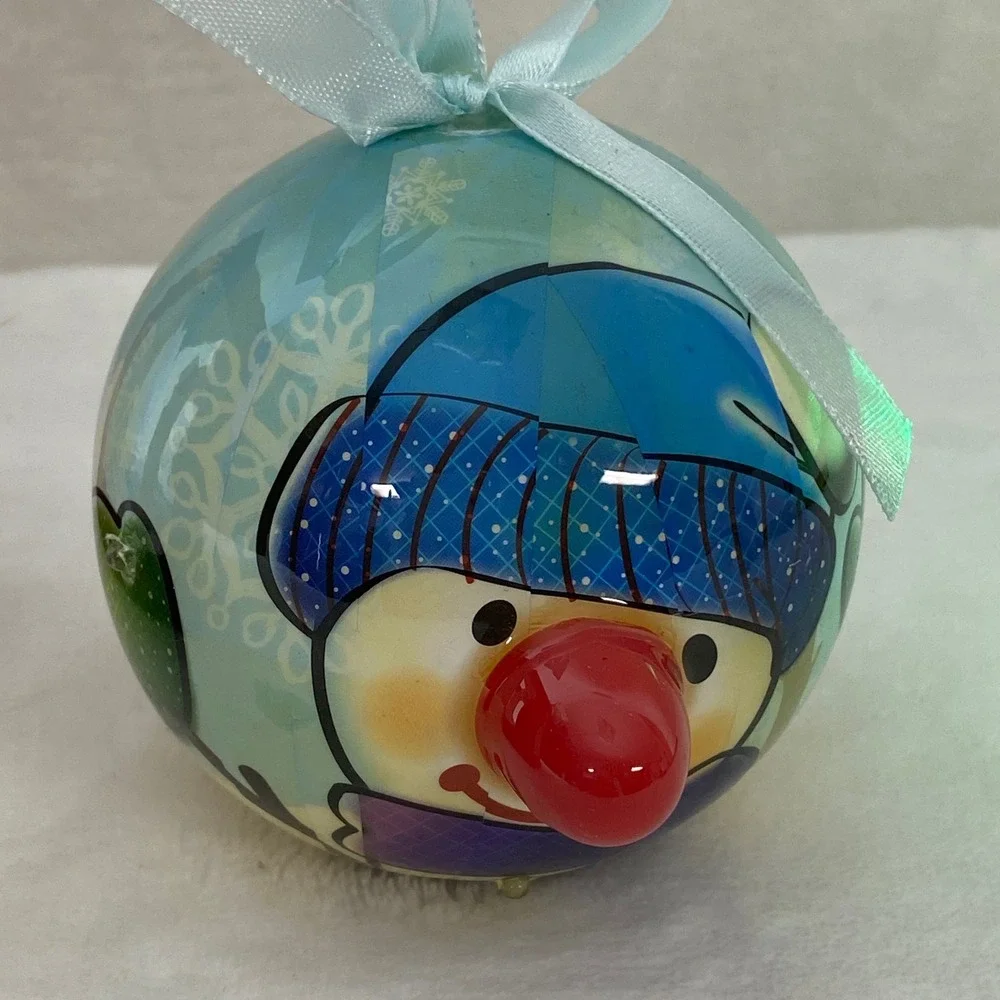 Twinkling Treasures Blinking Christmas Ornament Snowman Red Nose‎ Blue Hat Works
